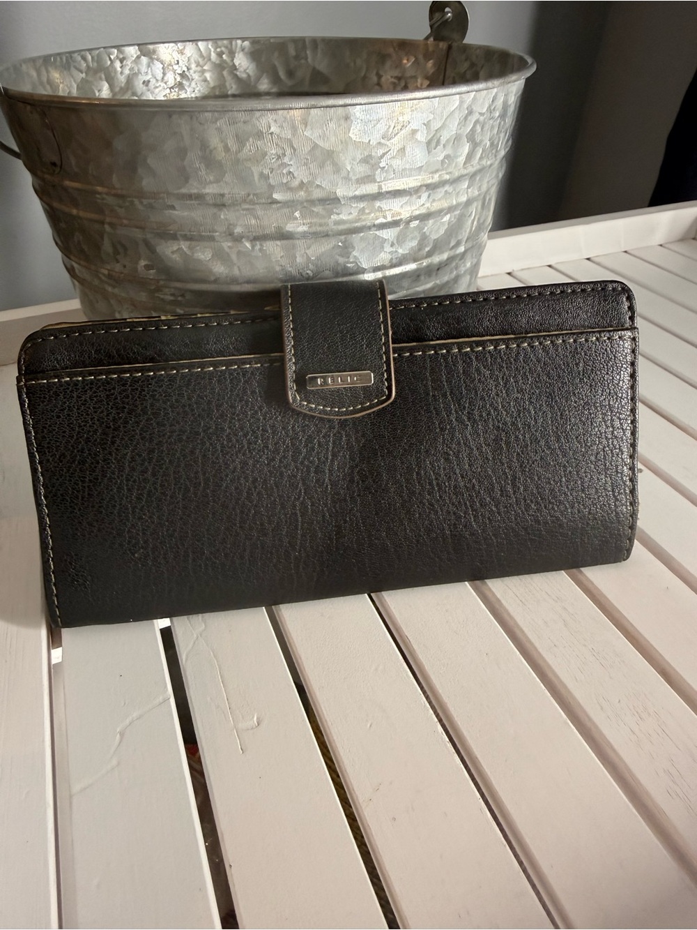Relic Black Pebbled Faux Leather Clutch Wallet Checkbook Organizer Y2K Boho